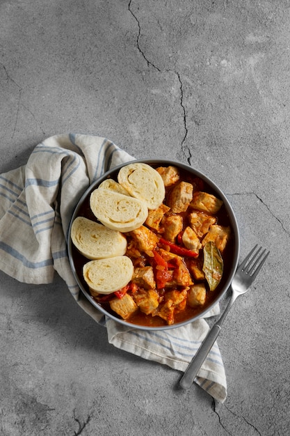 Free Photo delicious goulash with bread top view