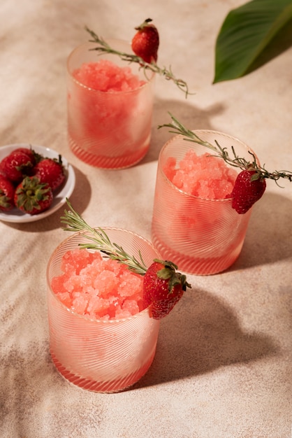 Free photo delicious granita dessert with strawberries assortment