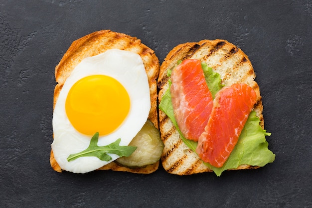 Delicious healthy toasts top view