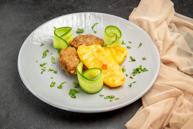 Delicious homemade cutlet meal along with potatoes