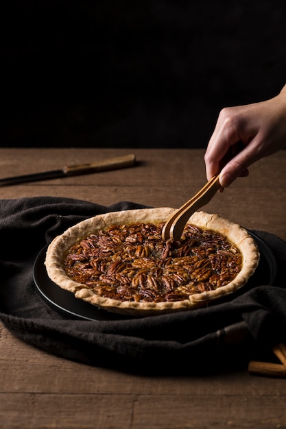 Delicious homemade pecan pie ready to be served