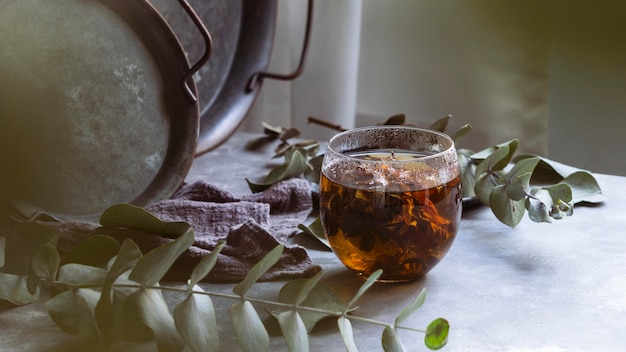 Free Photo delicious hot herbal tea  with plants