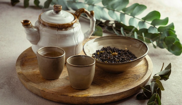 Free Photo delicious hot tea and herbs arrangement