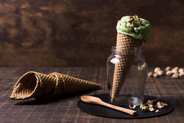 Free Photo delicious ice cream cones with pistachio