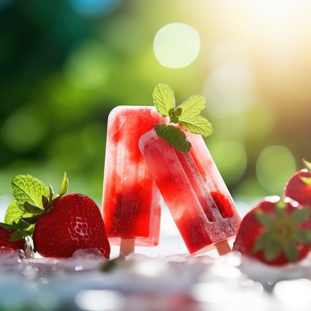 Delicious ice cream with strawberry