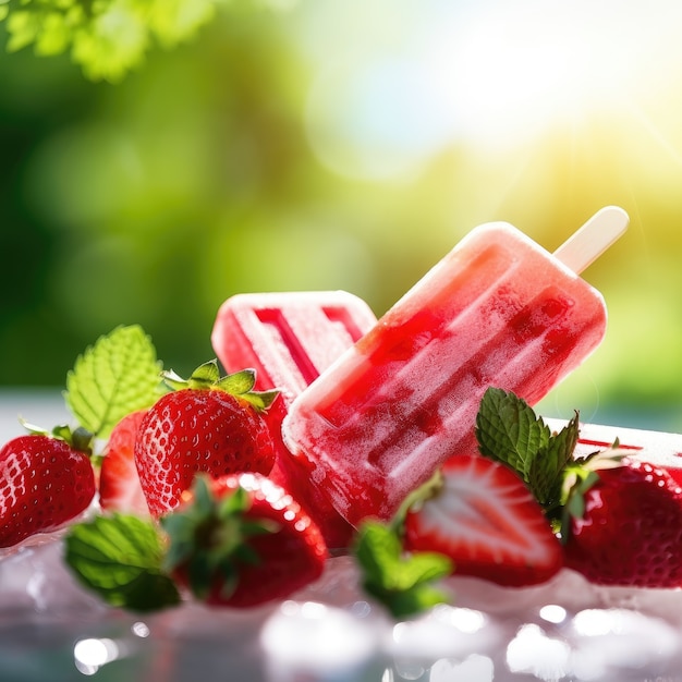 Delicious ice cream with strawberry