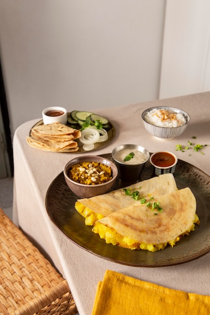 Delicious indian dosa arrangement