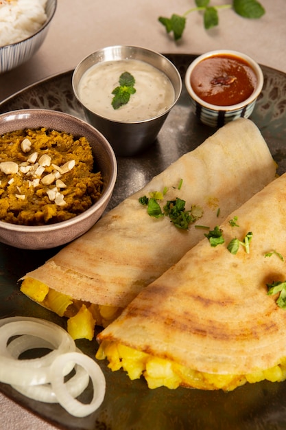 Delicious indian dosa arrangement