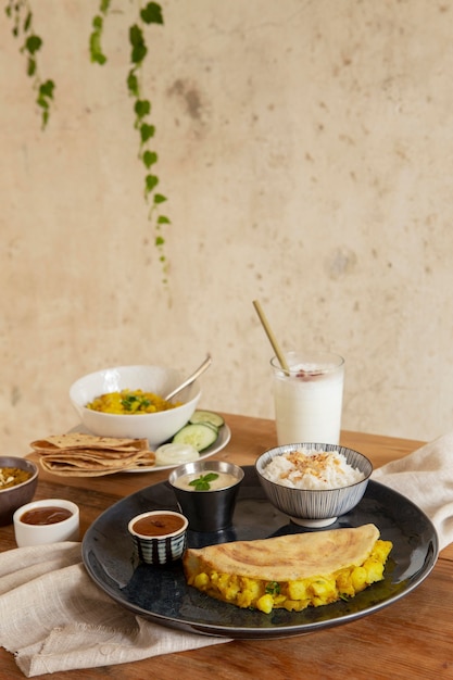 Free photo delicious indian dosa assortment