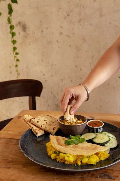 Delicious indian dosa assortment