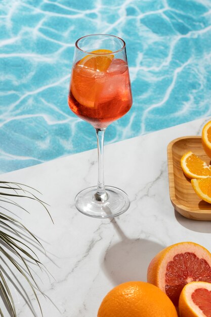 Delicious italian cocktail with realistic background