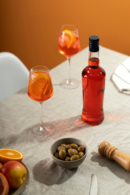 Delicious italian cocktail with realistic background