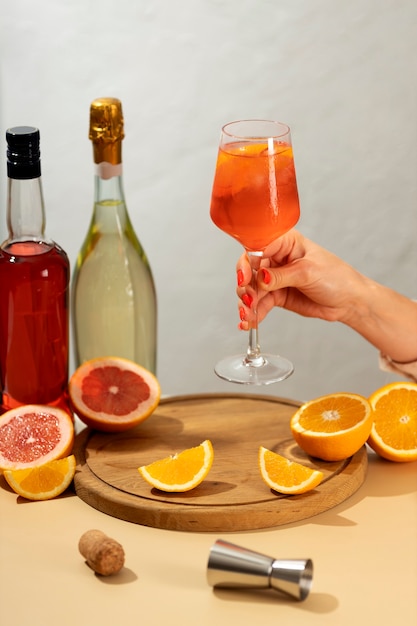 Free photo delicious italian cocktail with realistic background