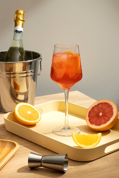 Free photo delicious italian cocktail with realistic background