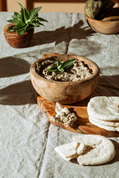 Delicious jewish meal in bowl high angle