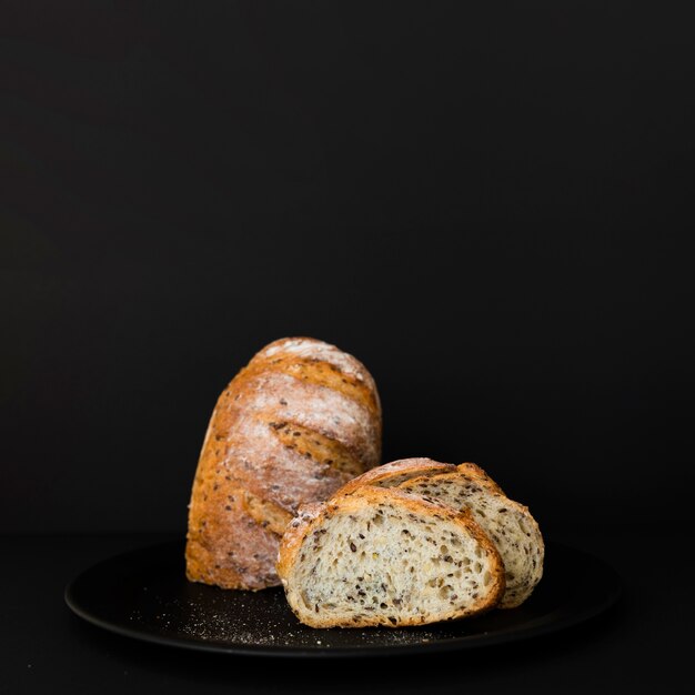 Delicious loaf of bread on plate