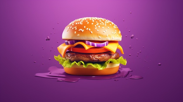 Free photo delicious looking 3d burger with simple background