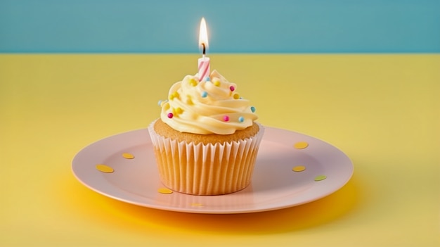 Delicious looking cupcake with lit candle