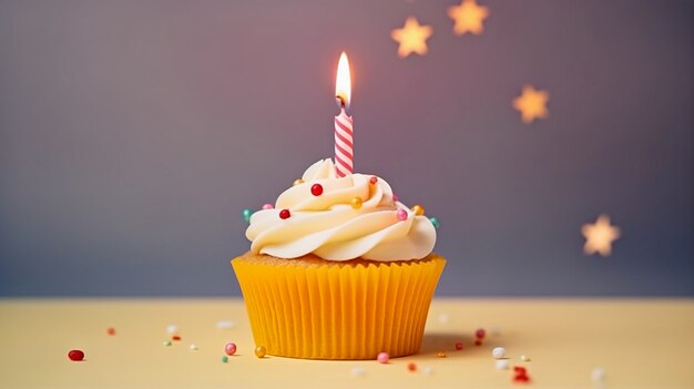 Delicious looking cupcake with lit candle