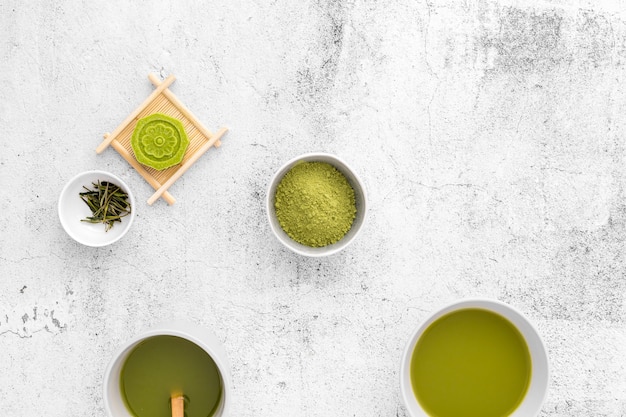 Delicious matcha tea concept on the table