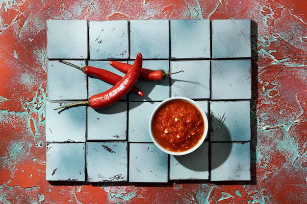 Free photo delicious meal with sambal composition