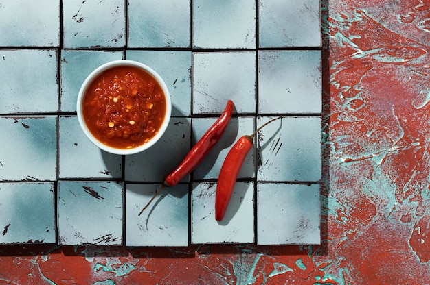 Free photo delicious meal with sambal composition