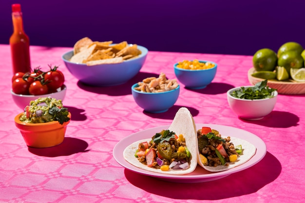 Free Photo delicious meal with tacos and chips