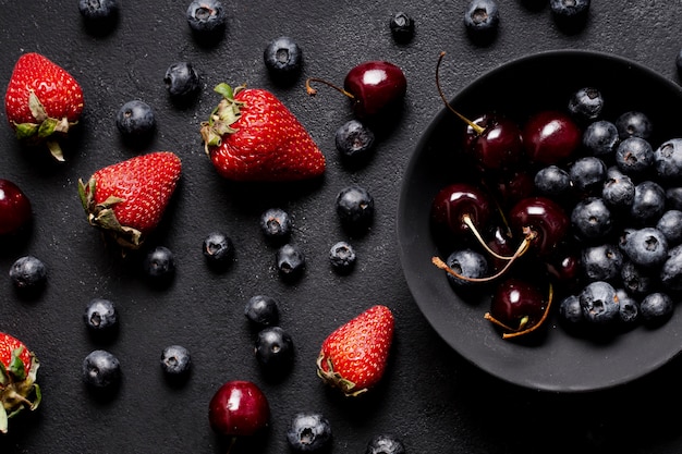 Delicious mixed fruits flat lay