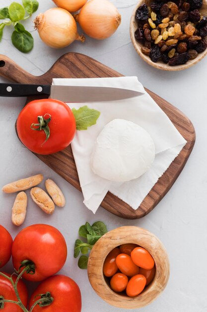 Delicious morning meal with mozzarella and tomatoes