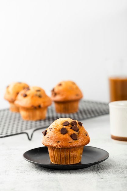 Free photo delicious muffins with chocolate just backed