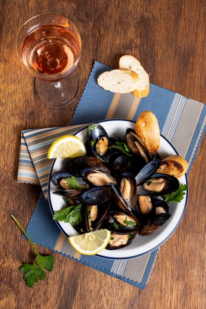 Delicious mussel shells on a plate