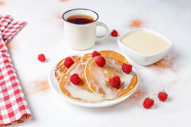 Delicious pancakes with condensed milk.