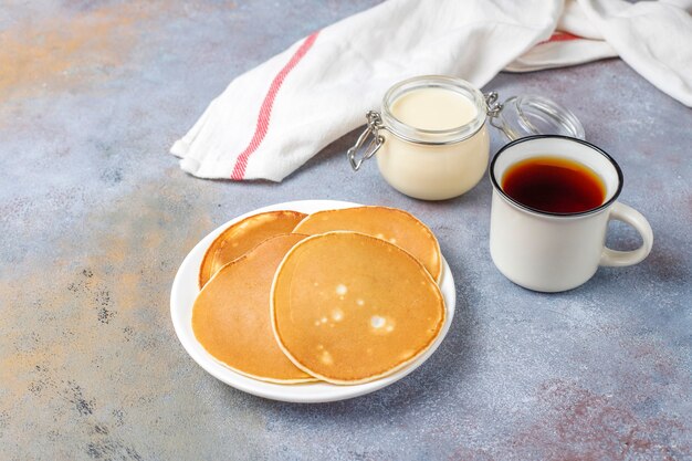 Delicious pancakes with condensed milk