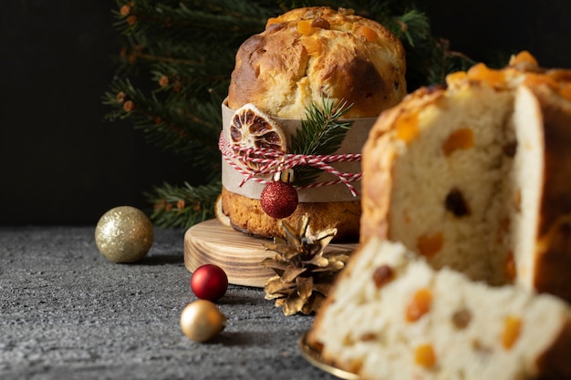 Delicious panettone and ornaments