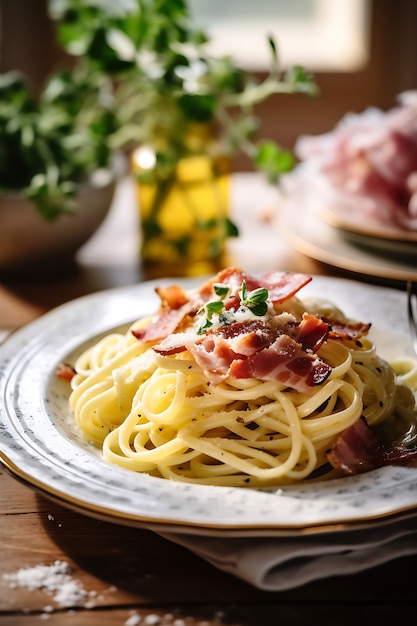 Delicious pasta on plate