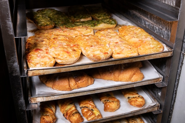 Delicious pastry on trays