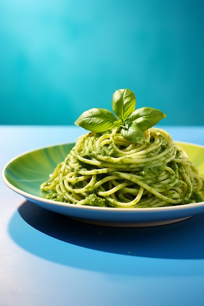 Free photo delicious pesto pasta on plate