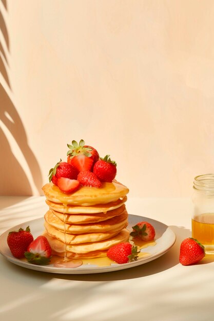 Delicious photorealistic pancakes with strawberries