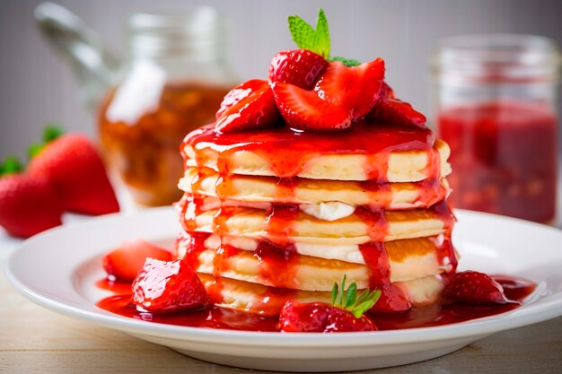 Delicious photorealistic pancakes with strawberries