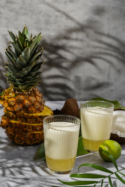 Delicious pina colada cocktail  with pineapple