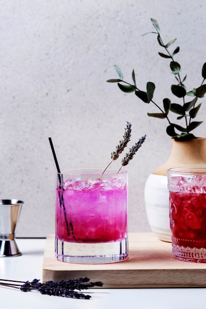 Free photo delicious pink cocktail with lavender