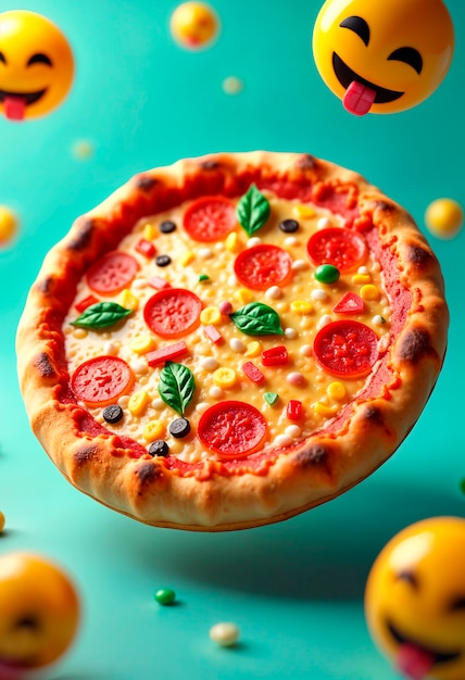 Free photo delicious pizza with emojis