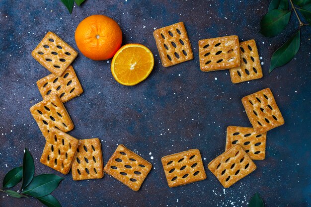 Delicious puff pastry cookies,  top view