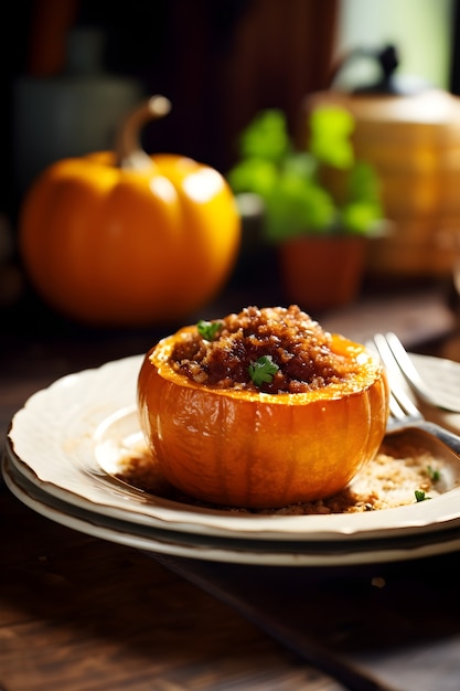 Delicious pumpkin meal indoors