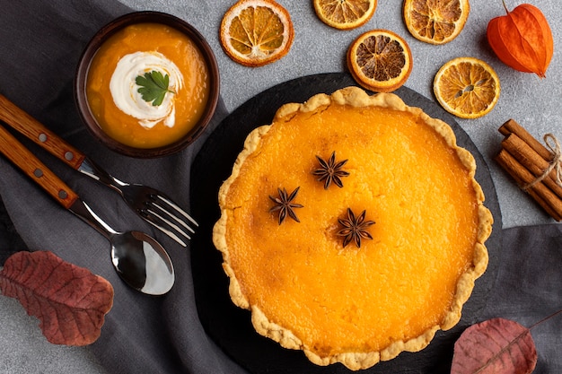 Delicious pumpkin pie and soup