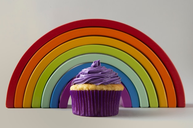 Free photo delicious rainbow cupcake still life