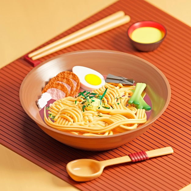 Free photo delicious ramen with chopsticks arrangement