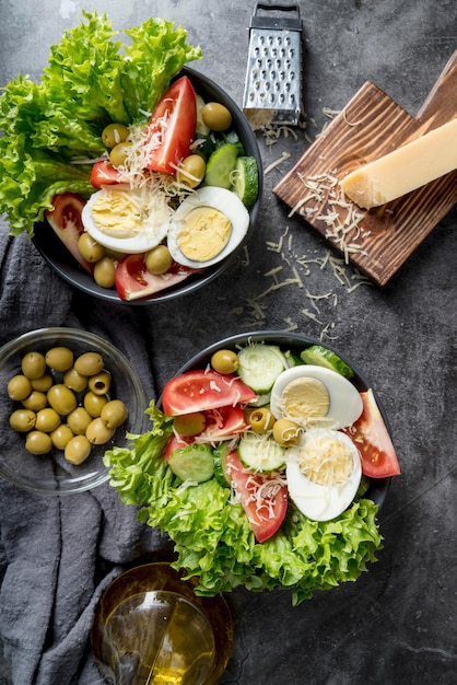 Delicious salads ready to be served