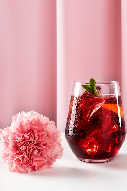 Delicious sangria with mint and flower