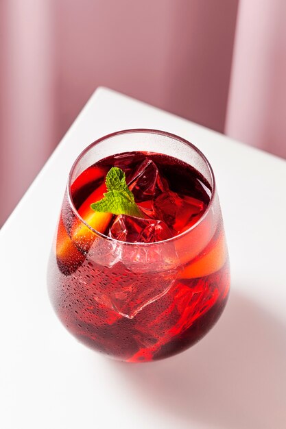 Delicious sangria with mint high angle